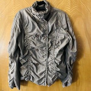Katherine Barclay Green Ruched  Button Up Sz Large Light Weight Fall Jacket